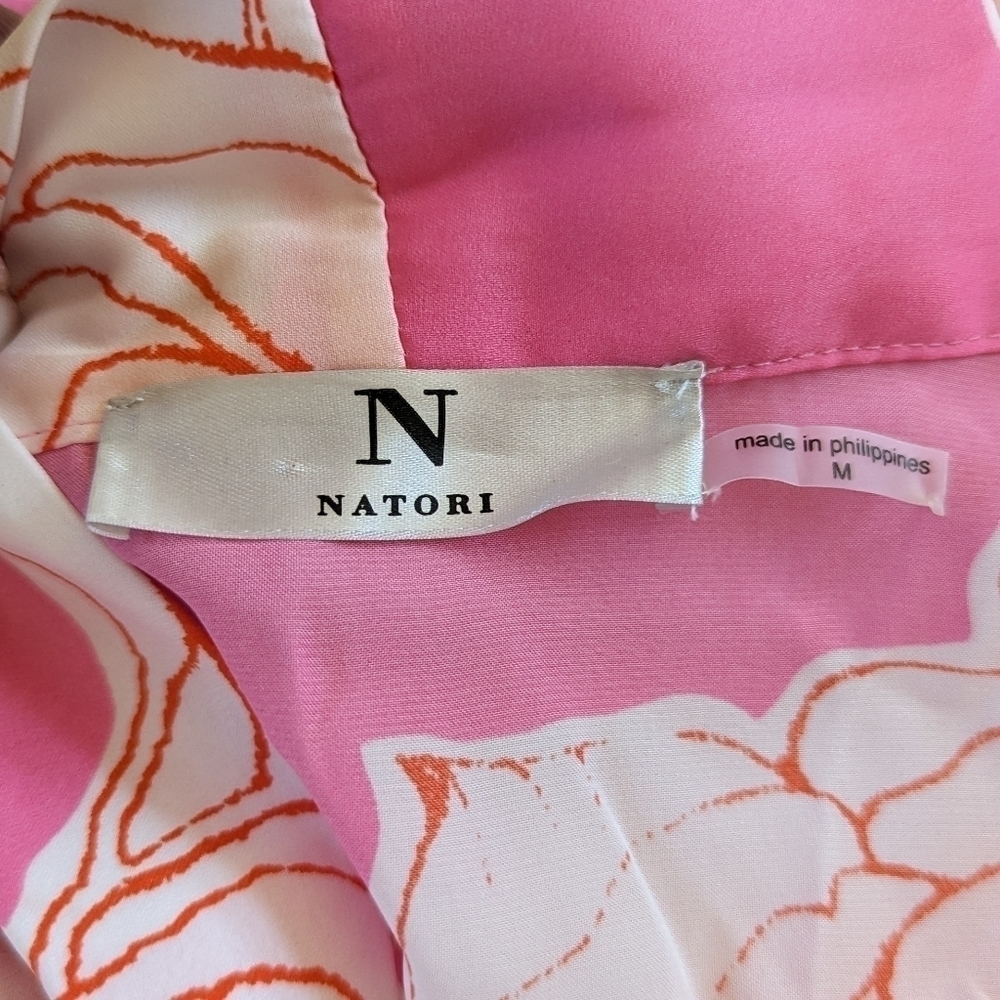 NATORI Nara Women’s Floral Belted Kimono Robe Pink White Peony Size M - Picture 4 of 15